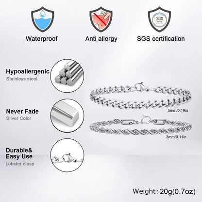 2pcs Men's Chain Bracelets,