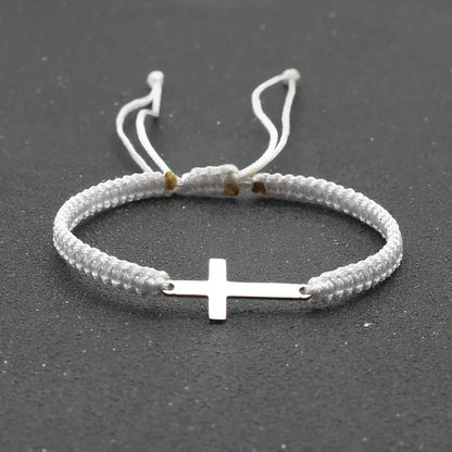Cross Black White Braided Rope Couple Bracelets