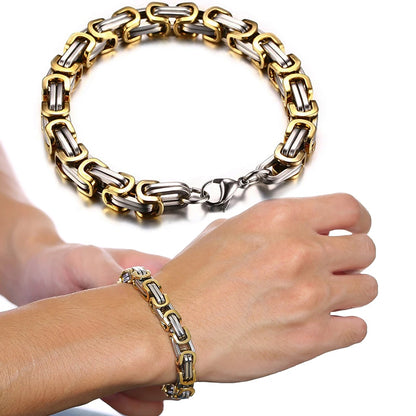 Men's Byzantine Chain Bracelet for Boys, 4/5/6/8MM Wide Stainless Steel Link Wristband,Gifts for Him