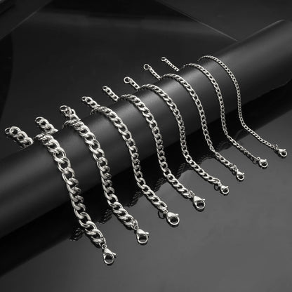 Skyrim 3-10mm Wide Men's Cuban Chain Bracelet Stainless Steel Men Women Minimalist Basic Figaro Chain Jewelry Gift Wholesale