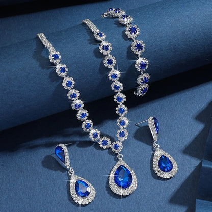 Water Drop Crystal Rhinestone Jewelry Set Diamond Bracelet Exquisite Tassels Earrings Luxury Shining Necklace Women
