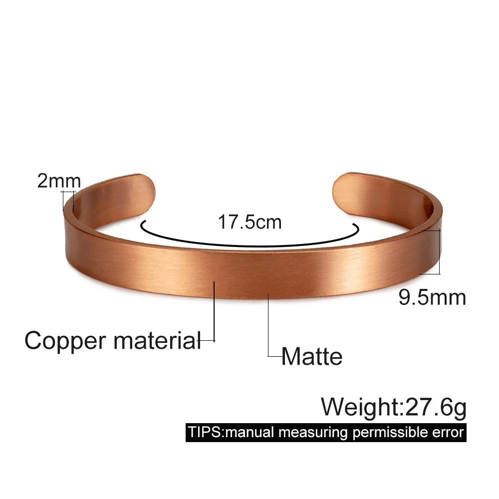 Vinterly Pure Copper Bracelets for Women Men Unisex 8mm Adjustable Open Cuff Bangles Female Resizable Jewelry Soft Metal Simple