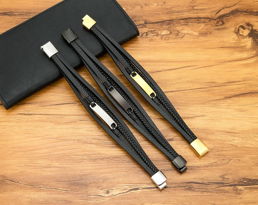 Multi-layer Braided Leather Stainless Steel Wrap Men's Bracelet