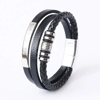 Trendy Leather Stainl ess Steel Bracelet