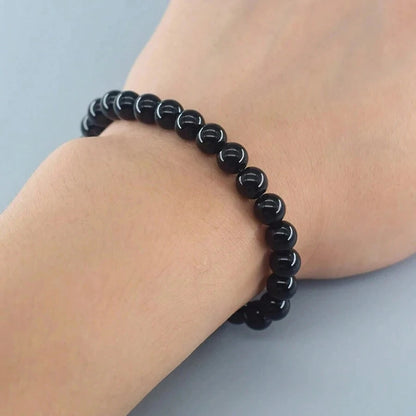 Stone for Men Natural-Stone Shiny Black Bracelet