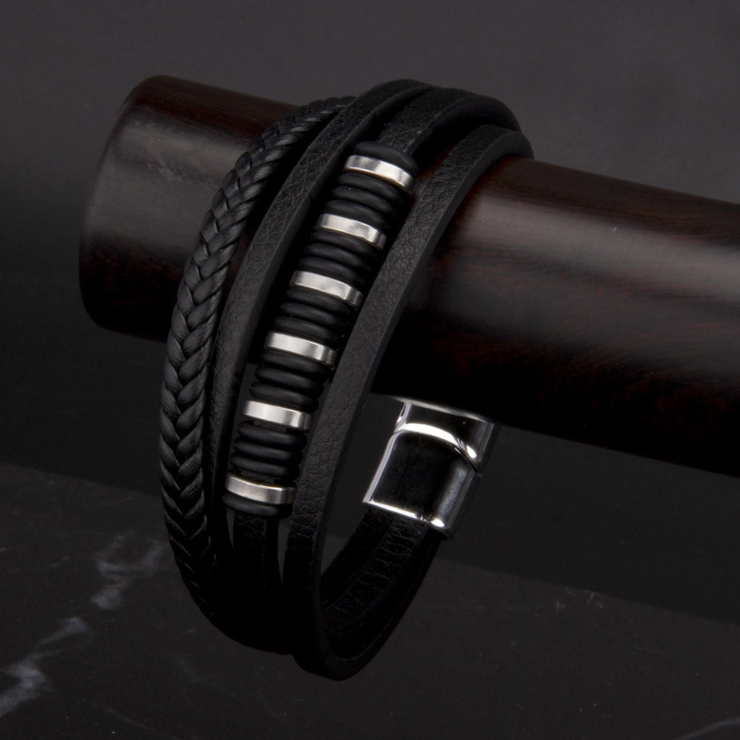3 Color Woven Leather Multi-Layer Rope Men's Bracelet