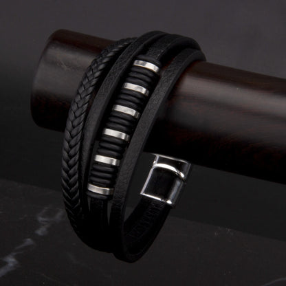 3 Color Woven Leather Multi-Layer Rope Men's Bracelet