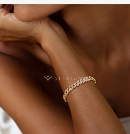Moissanite Diamond Classic Cuba Chain Bracelet for Men & Women