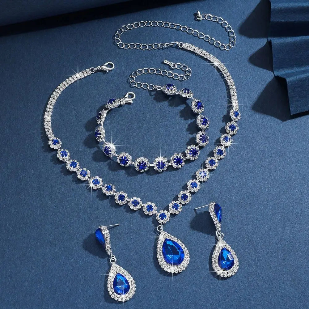 Water Drop Crystal Rhinestone Jewelry Set Diamond Bracelet Exquisite Tassels Earrings Luxury Shining Necklace Women