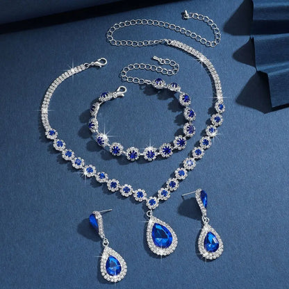 Water Drop Crystal Rhinestone Jewelry Set Diamond Bracelet Exquisite Tassels Earrings Luxury Shining Necklace Women