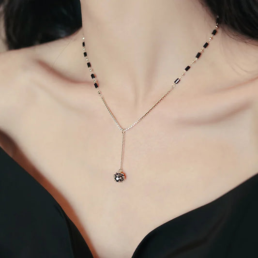 Mysterious Black Crystal Zircon Ball Pendant Necklace