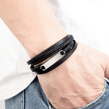 Multi-layer Braided Leather Stainless Steel Wrap Men's Bracelet