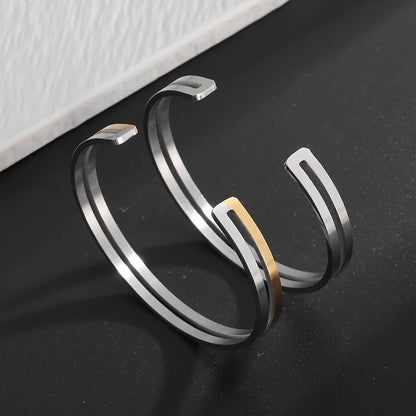Double-Layer Glossy Titanium Steel Cuff Bracelet for Men's & Women's