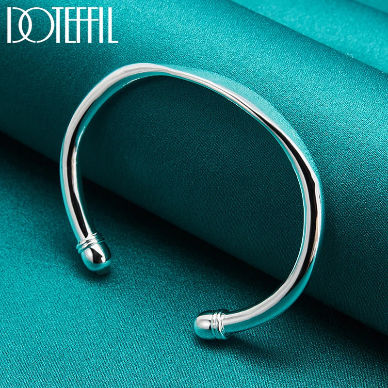 Sterling Silver Double Bead Cuff Bangle Bracelet