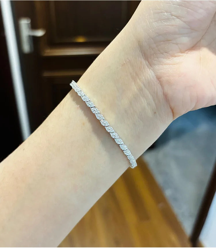 EWYA Full Moissanite Diamond Hook Link Chain Bracelet 1.2mm D Color For Woman Man S925 GRA Certified Couple Bracelets Bangle