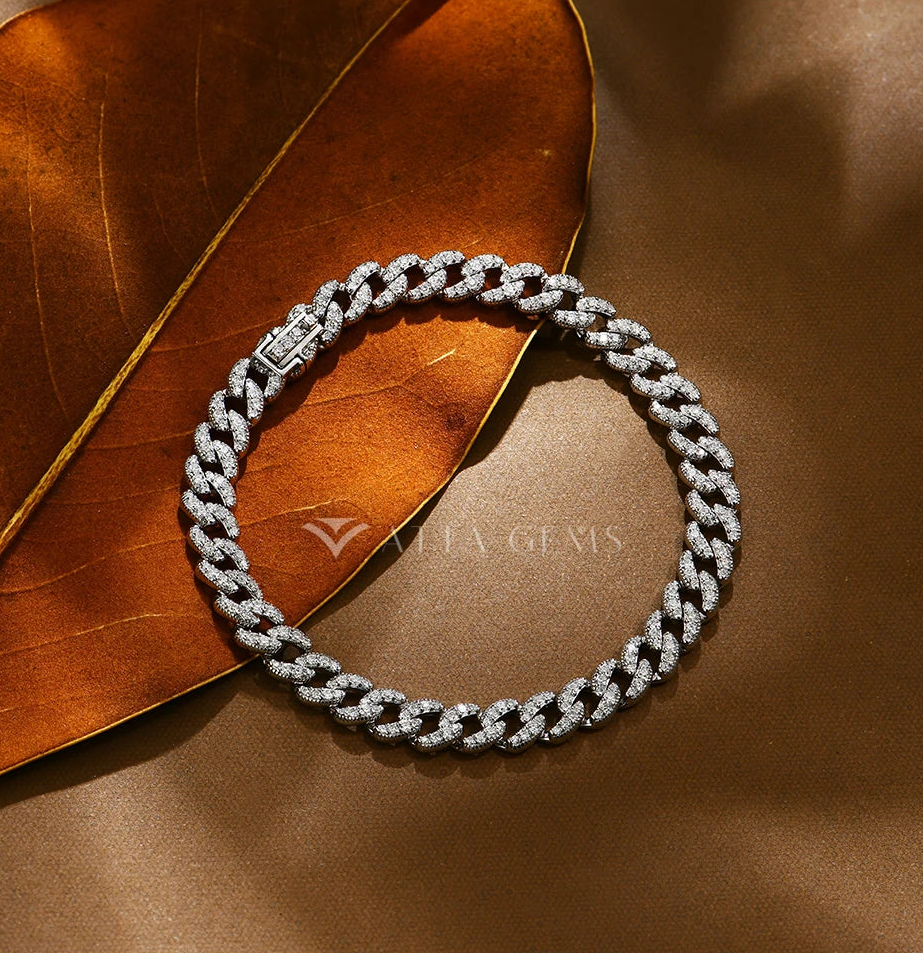 Moissanite Diamond Classic Cuba Chain Bracelet for Men & Women
