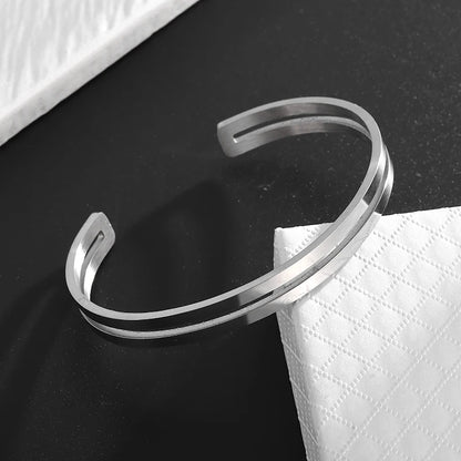 Double-Layer Glossy Titanium Steel Cuff Bracelet for Men's & Women's