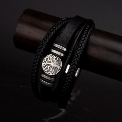 3 Color Woven Leather Multi-Layer Rope Men's Bracelet