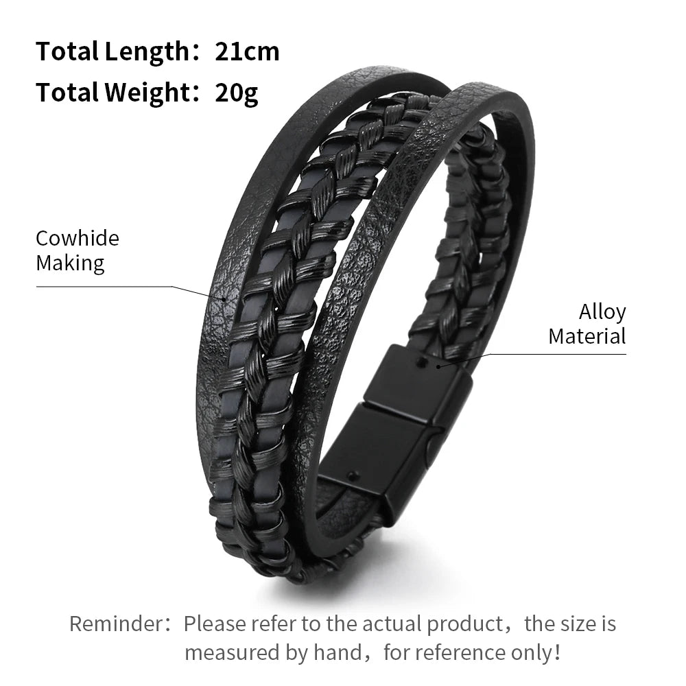 Trendy Leather Stainl ess Steel Bracelet