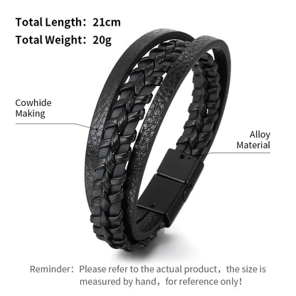 Trendy Leather Stainl ess Steel Bracelet
