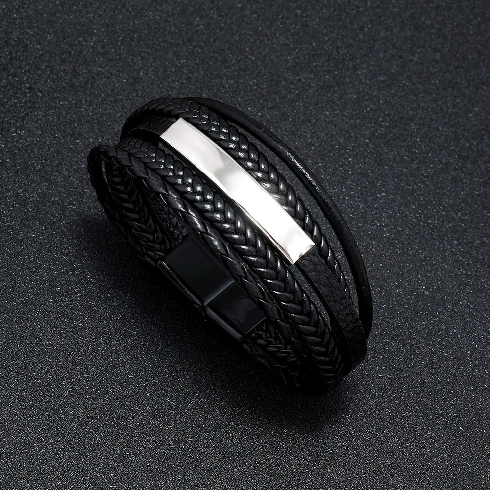 Trendy Leather Stainl ess Steel Bracelet