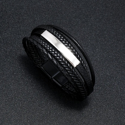 Trendy Leather Stainl ess Steel Bracelet