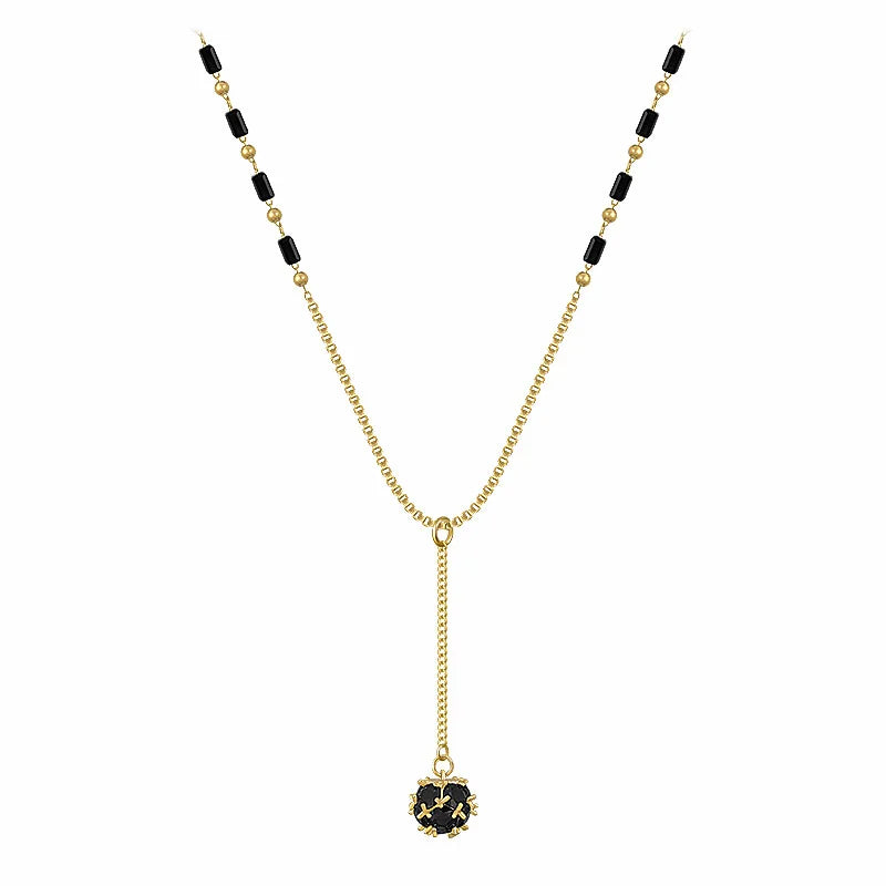 Mysterious Black Crystal Zircon Ball Pendant Necklace