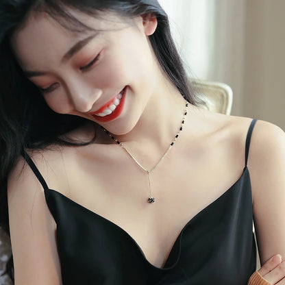 Mysterious Black Crystal Zircon Ball Pendant Necklace