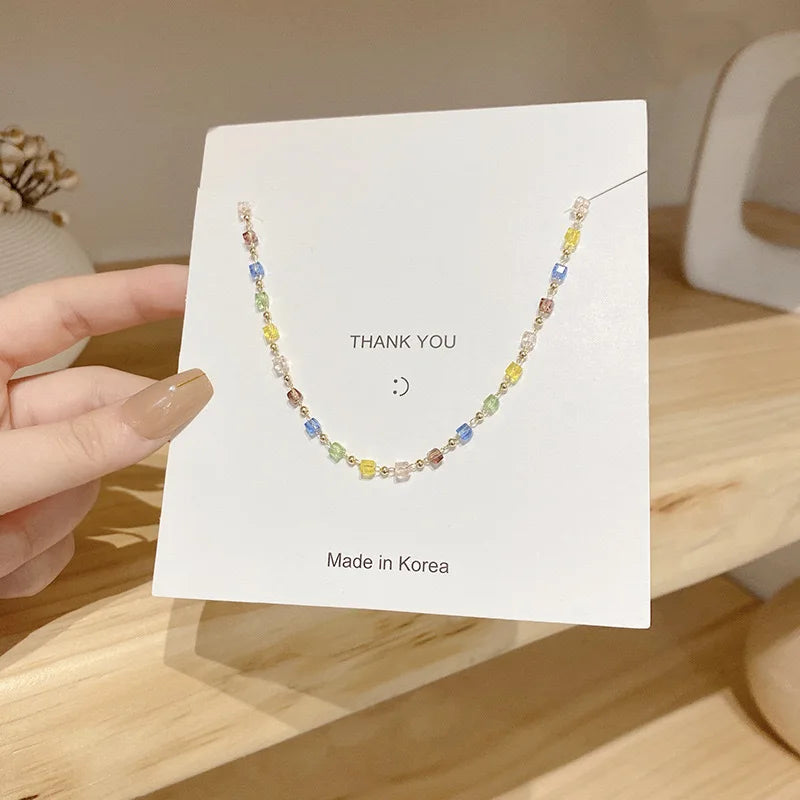 Fashion  Emerald Inlaid Rhinestone Choker Necklace for Women Girls Delicate Gold Color Clavicle Chain Necklace Jewelry Gift