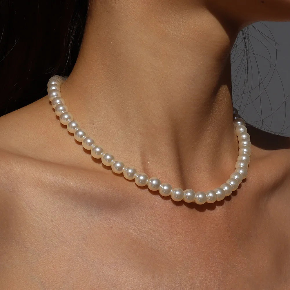 Elegant White Imitation Pearl Choker Necklace For Women