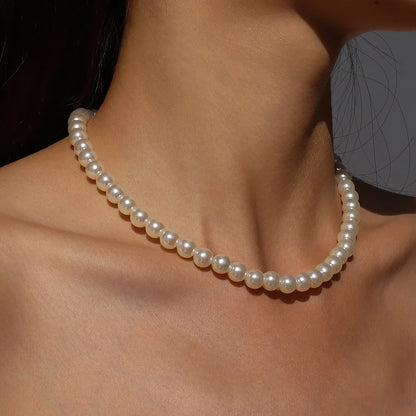 Elegant White Imitation Pearl Choker Necklace For Women