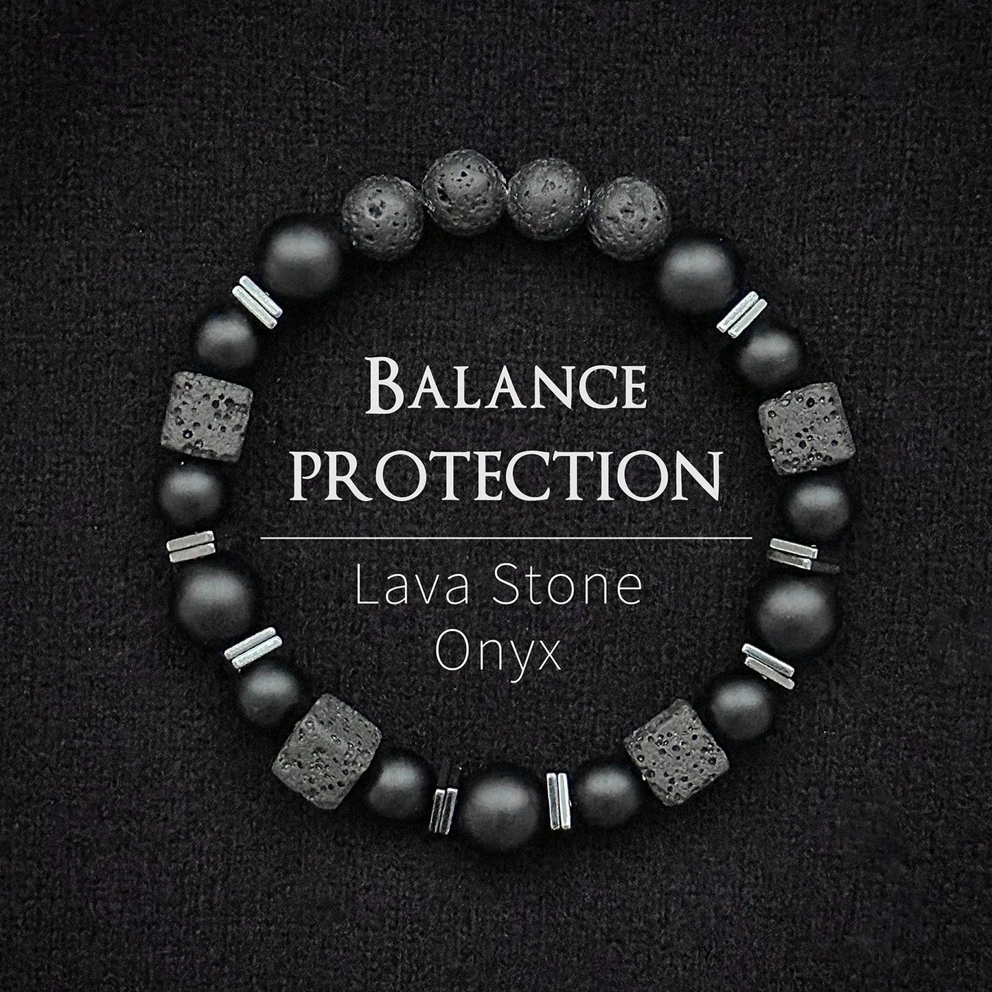 Natural Matte Black Onyx with Cube Lava Bracelet