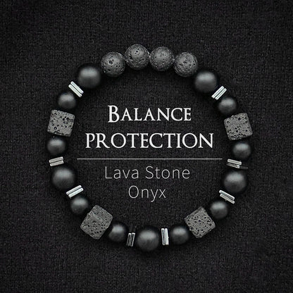 Natural Matte Black Onyx with Cube Lava Bracelet