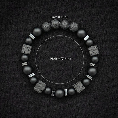 Natural Matte Black Onyx with Cube Lava Bracelet