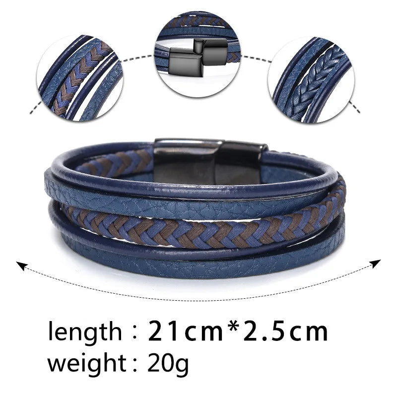 Trendy Leather Stainl ess Steel Bracelet
