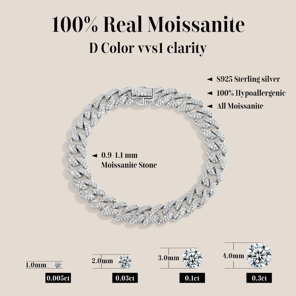 Moissanite Diamond Classic Cuba Chain Bracelet for Men & Women