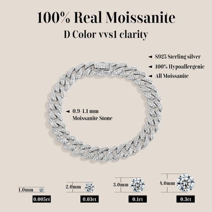 Moissanite Diamond Classic Cuba Chain Bracelet for Men & Women