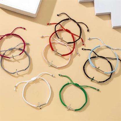 Cross Black White Braided Rope Couple Bracelets