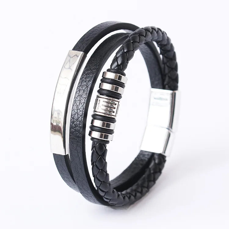 Trendy Leather Stainl ess Steel Bracelet