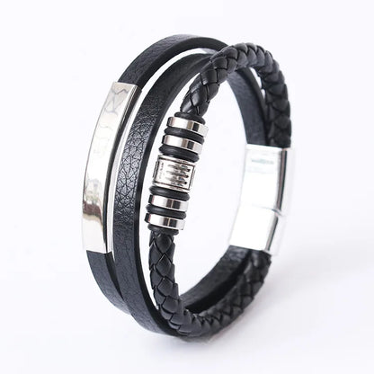 Trendy Leather Stainl ess Steel Bracelet