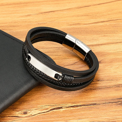 Multi-layer Braided Leather Stainless Steel Wrap Men's Bracelet