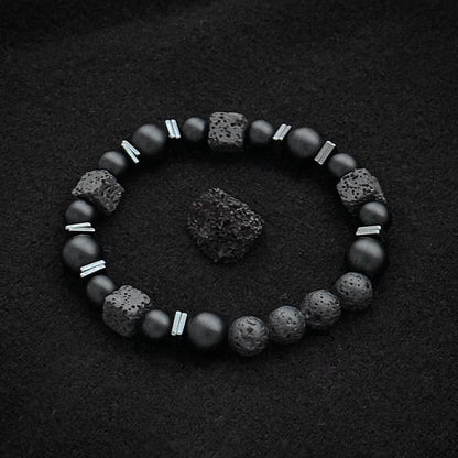 Natural Matte Black Onyx with Cube Lava Bracelet