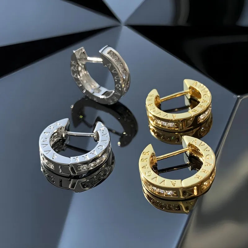 Diamond ring earrings, light luxury, unique and plain ring high-end accessories, versatile and minimalist accessories for women