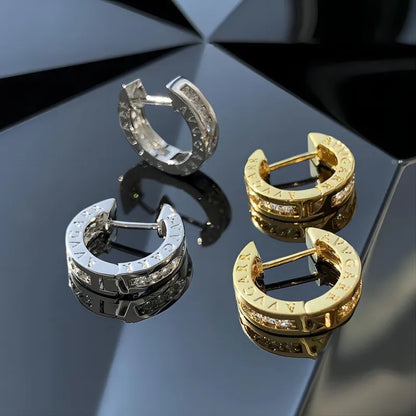 Diamond ring earrings, light luxury, unique and plain ring high-end accessories, versatile and minimalist accessories for women