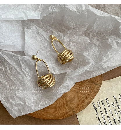 Earrings for Women Minimalistic  with Matte Circle Knots, Fashionable Metal Dangle Ear Jewelry  Hot Selling