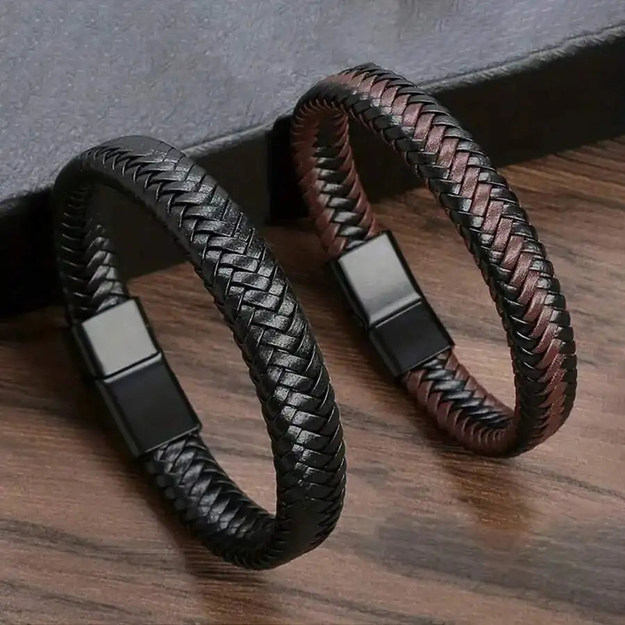 Black PU Leather Magnetic Bracelet
