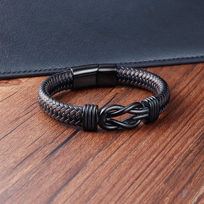 Stainless Steel Genuine Leather Men Bracelet