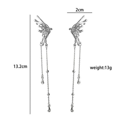1Pair Earrings for Women Elegant Elf Butterfly Long Tassel Clip Wed Bridal Retro Kpop No Piercing Earbone Ear Cuff Jewelry Gift