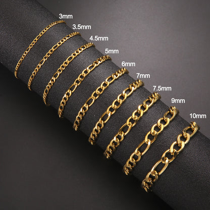 Skyrim 3-10mm Wide Men's Cuban Chain Bracelet Stainless Steel Men Women Minimalist Basic Figaro Chain Jewelry Gift Wholesale