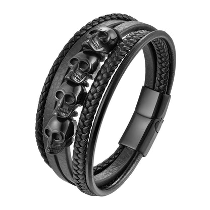 Men Jewelry Black Braided Leather Bracelets